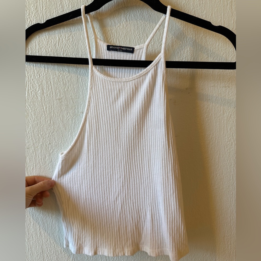 Brandy Melville White Ribbed High-Neck Tank